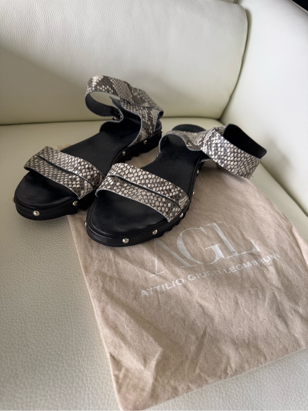 AGL-Attilio Giusti Leombruni Black Sandals with Snake-Print Straps